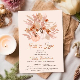 Fall in love beige floral boho chic bridal shower invitation