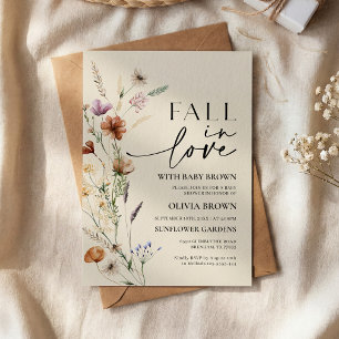Fall in Love Beige Wildflower Baby Shower Invitation