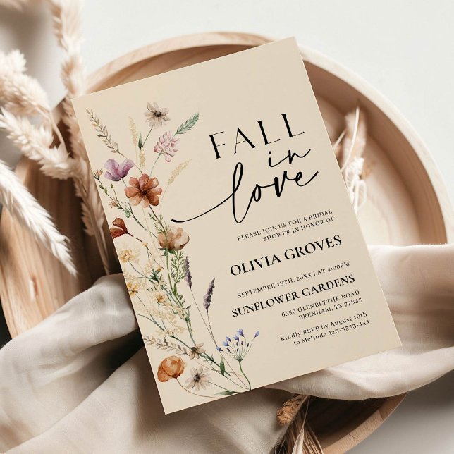 Fall in Love Beige Wildflower Bridal Shower  Invitation (Creator Uploaded)