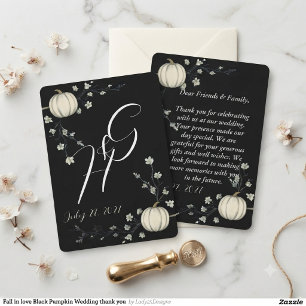 Fall in love Black Pumpkin Wedding thank you Invitation