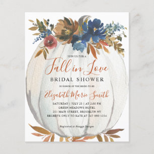 Fall in Love Blue Floral Pumpkin Bridal Shower Flyer