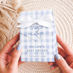 Fall In Love Blue Gingham Boy Baby Shower Favour Box