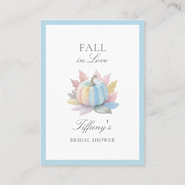 Fall in Love Blue Pumpkin Bridal Shower Registry Enclosure Card (Back)