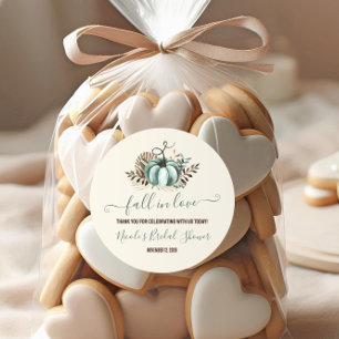 Fall in Love, Blue Pumpkin, Floral Bridal Shower Classic Round Sticker