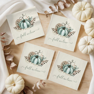 Fall in Love, Blue Pumpkin, Floral Bridal Shower Napkin