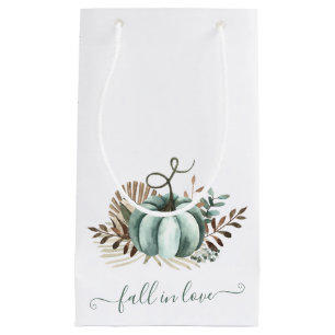 Fall in Love, Blue Pumpkin, Floral Bridal Shower Small Gift Bag