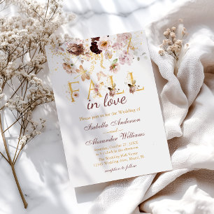 Fall in Love Blush Peony & Gold Burgundy Wedding Invitation