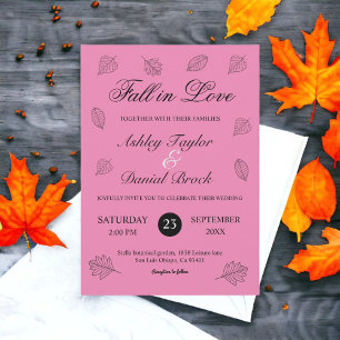 Fall in Love Blush Pink Leaves Autumn Wedding Invitation