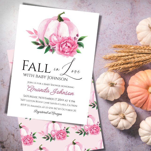 Fall in Love Blush Pink Pumpkin Rustic Baby Shower Invitation (Creator Uploaded)