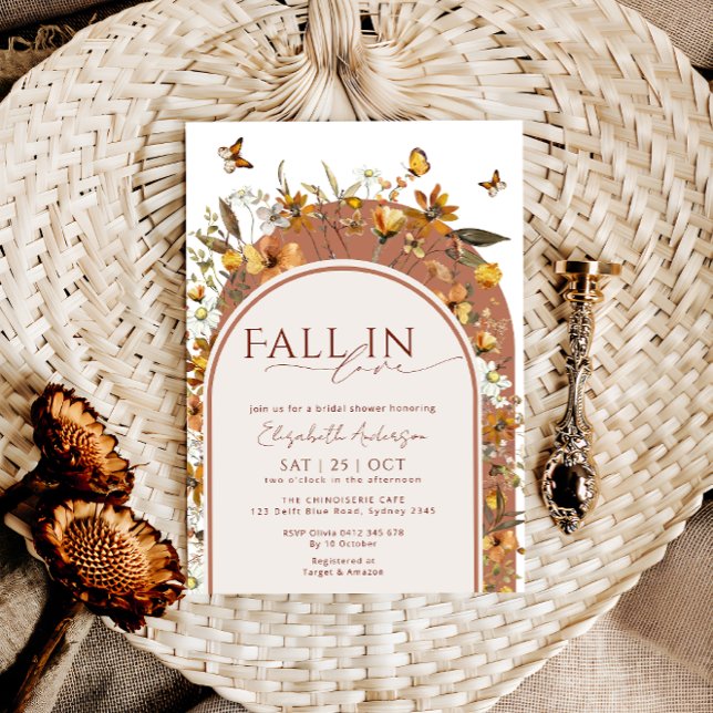 Fall In Love Bohemian Terracotta Wildflower Bridal Invitation (Creator Uploaded)