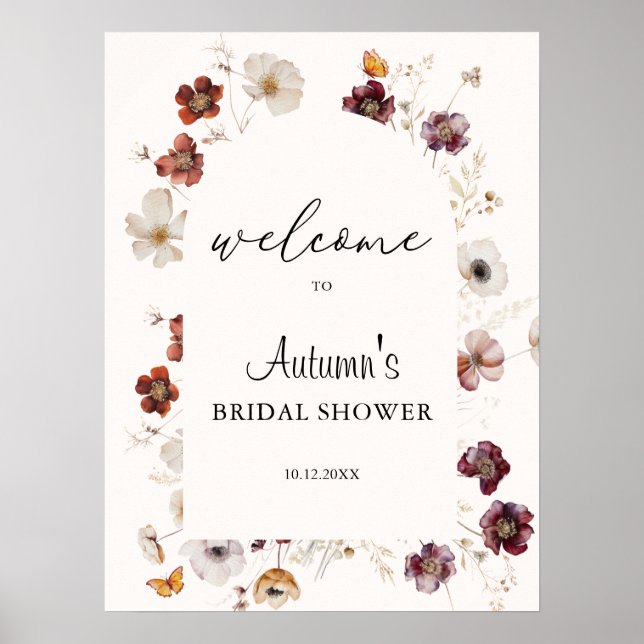 Fall In Love Boho Autumn Bridal Shower Welcome  Poster (Front)