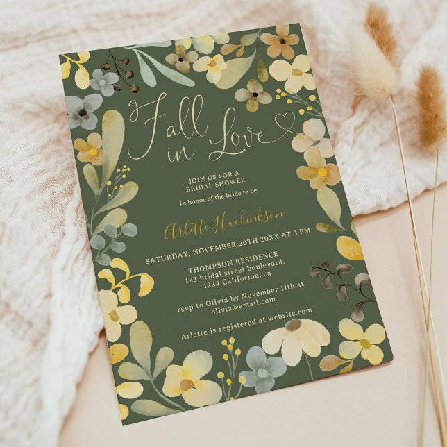 Fall in love boho floral autumn chic bridal shower invitation (Fall in love boho floral autumn chic bridal shower invitation)