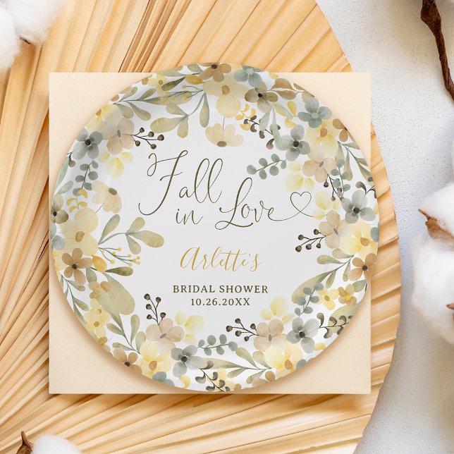 Fall in love boho floral autumn chic bridal shower paper plate (Fall in love boho floral autumn chic bridal shower paper plates)