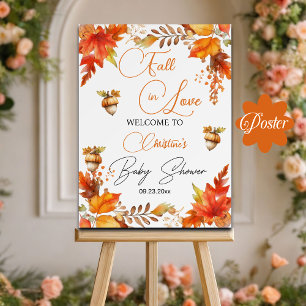 Fall in Love Boho Floral Baby Shower Welcome Poster