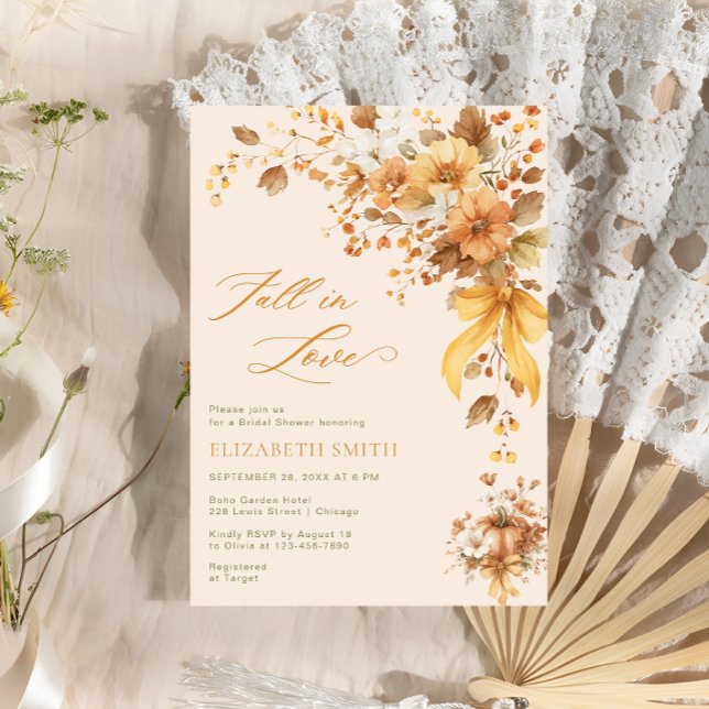 Fall in Love Boho Floral Bridal Shower Invitation (Creator Uploaded)