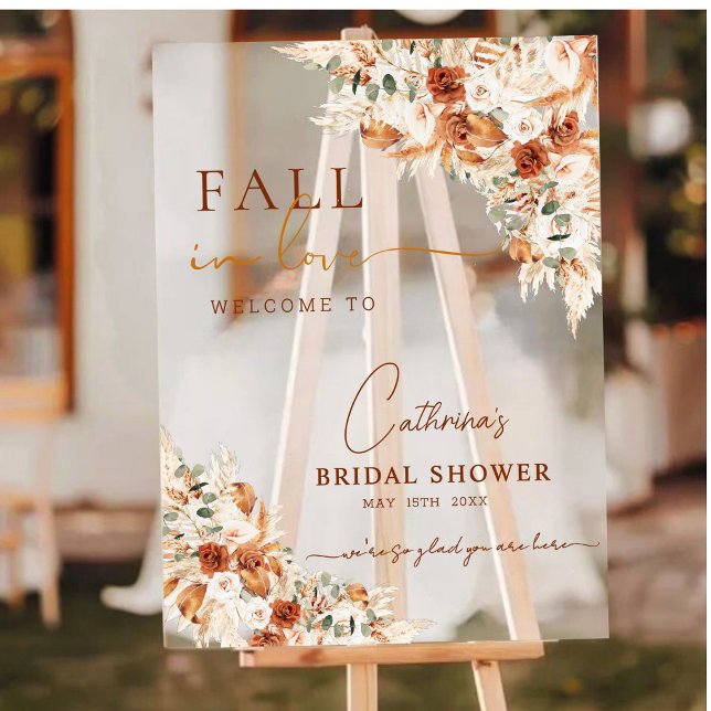 Fall in Love Boho Floral Bridal Shower Welcome  Acrylic Sign (Creator Uploaded)