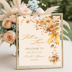 Fall in Love Boho Floral Bridal Shower Welcome Poster