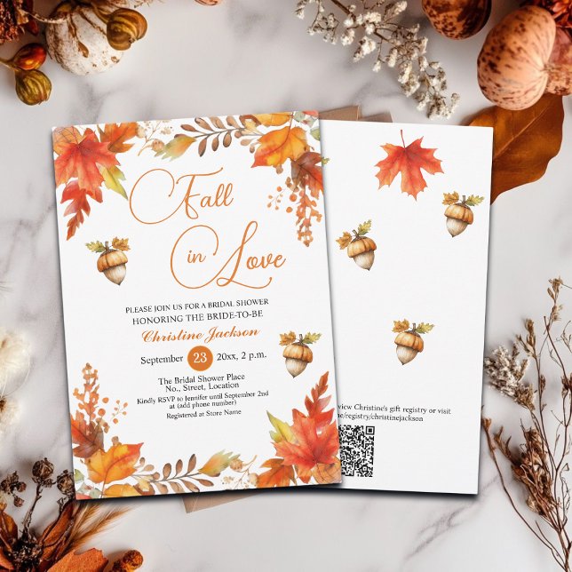 Fall in Love Boho Floral QR Code Bridal Shower  Invitation (Creator Uploaded)