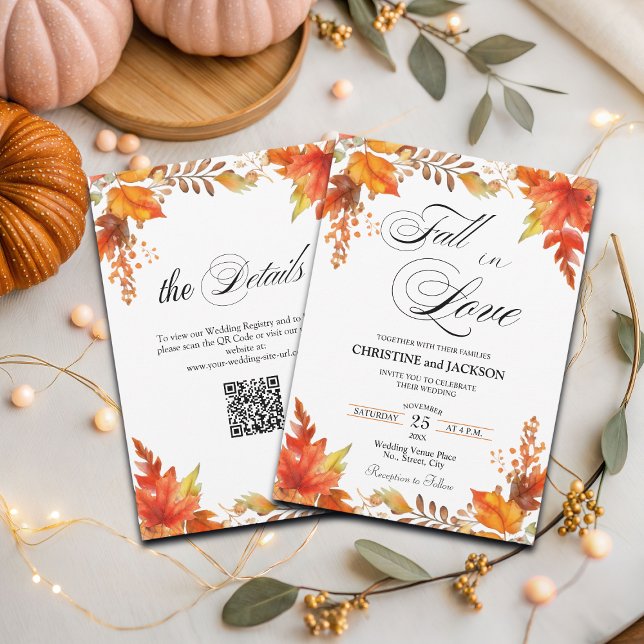 Fall in Love Boho Floral QR Code Wedding  Invitation (Creator Uploaded)