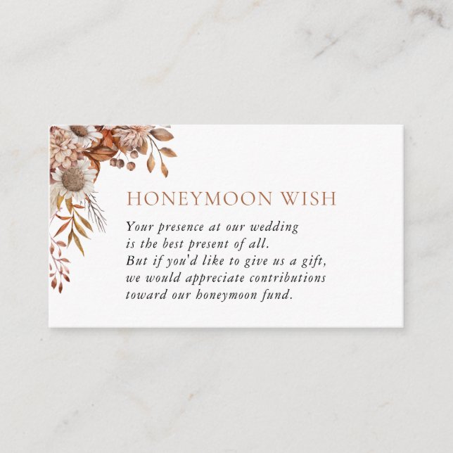 Fall in love | Boho Flowers Honeymoon Wish  Enclosure Card (Front)