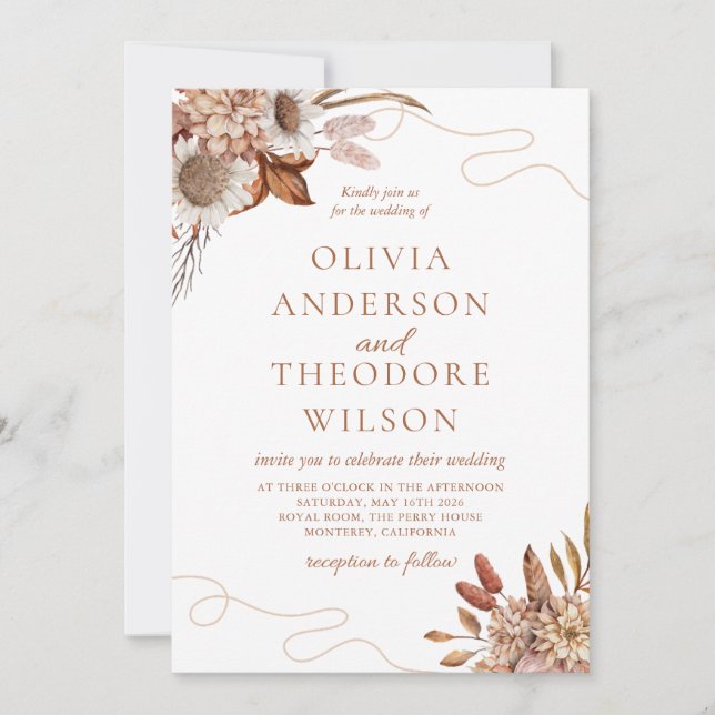 Fall in love | Boho Flowers Wedding QR Code Invitation (Front)