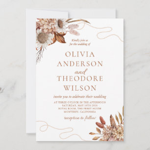 Fall in love   Boho Flowers Wedding QR Code Invitation