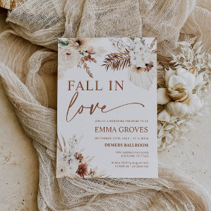 Fall in Love Boho Pampas Bridal Shower Invitation