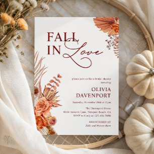 Fall in Love Boho Pampas Terracotta Bridal Shower Invitation