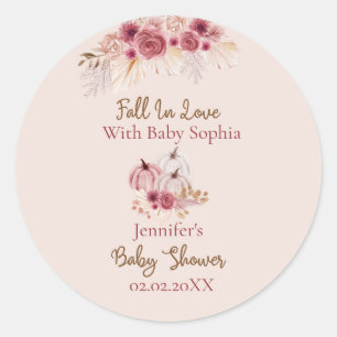 Fall In Love Boho Pink Pumpkin Baby Shower Classic Round Sticker