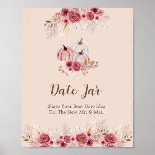 Fall In Love Boho Pink Pumpkin Date Jar Poster