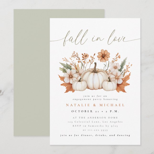Fall in Love Boho Pumpkin Engagement Party Invitation (Front/Back)