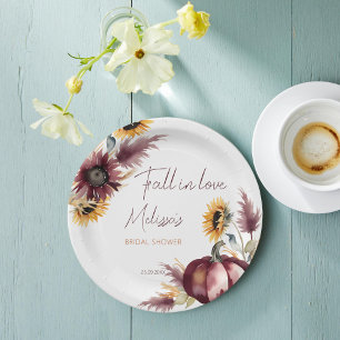 Fall in love boho pumpkin sunflower bridal shower paper plate