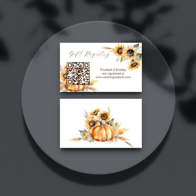 Fall in love boho pumpkin sunflowers gift registry enclosure card (Fall in love boho pumpkin sunflowers autumn bridal shower qr gift registry enclosure card)