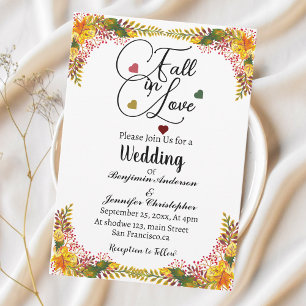 Fall in Love Boho Rustic Autumn Floral Wedding Invitation