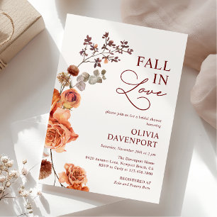 Fall in Love Boho Terracotta Floral Bridal Shower Invitation