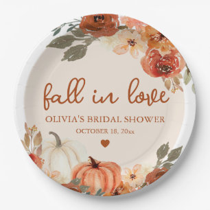 Fall in Love Boho Terracotta Pumpkin Bridal Shower Paper Plate