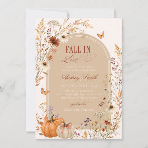 Fall In Love Bow Pumpkin Floral Bridal Shower Invitation