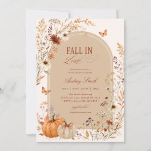 Fall In Love Bow Pumpkin Floral Bridal Shower Invitation
