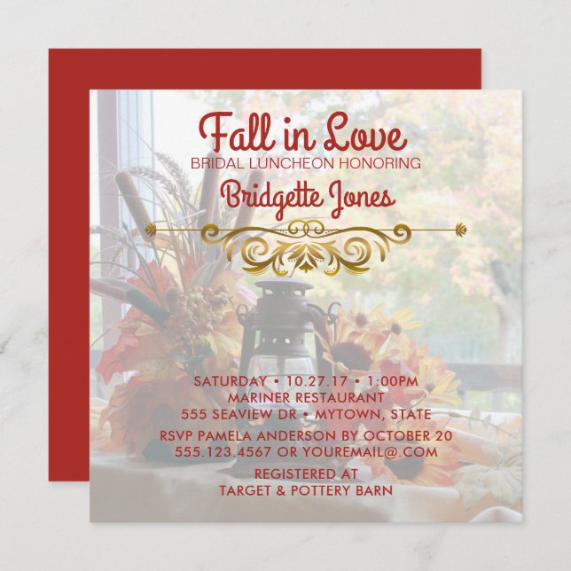 Fall in Love Bridal Luncheon Autumn Wedding Shower Invitation (Front/Back)