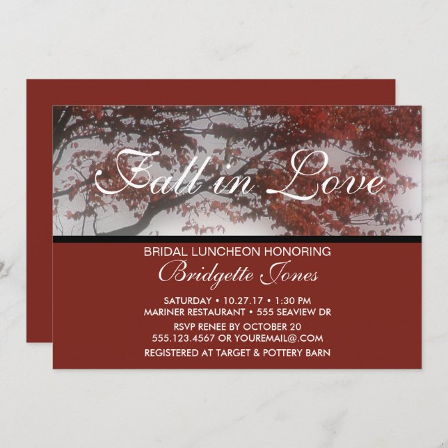 Fall in Love Bridal Luncheon Elegant Bridal Shower Invitation (Front/Back)