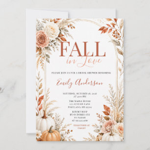 Fall in Love Bridal Shower Autumn Floral Pumpkin Invitation