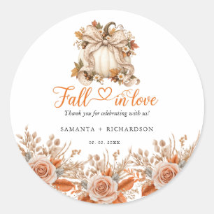 Fall in Love Bridal Shower boho Flowers Pumpkin Classic Round Sticker