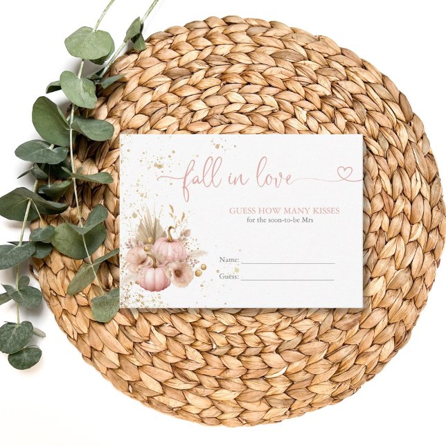 Fall in Love Bridal Shower Boho Flowers Pumpkin Enclosure Card (blush pink boho pumpkin with gold glitter)