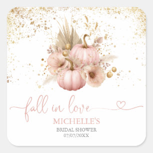 Fall in Love Bridal Shower Boho Flowers Pumpkin Square Sticker