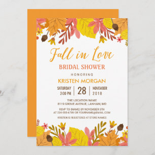 Fall in Love Bridal Shower Graceful Autumn Leaves Invitation