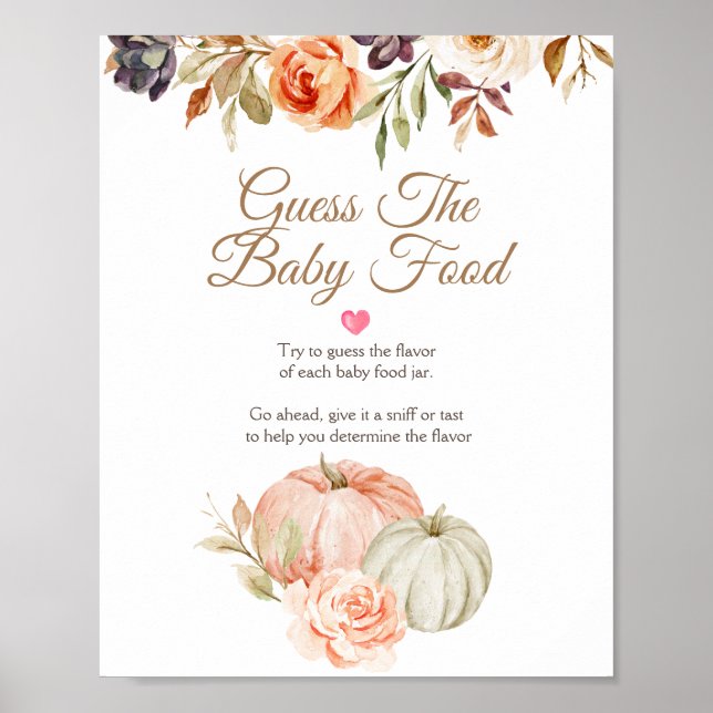 Fall In Love Bridal Shower Guess the Baby Food Poster (Front)
