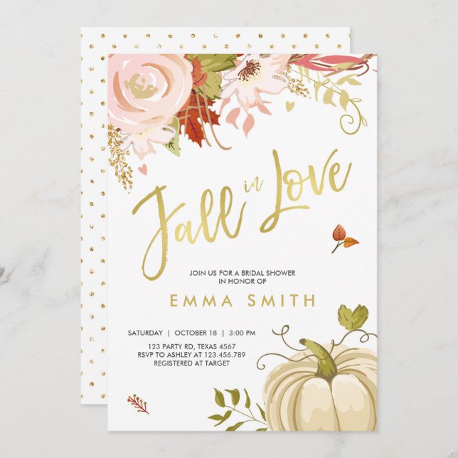 Fall in Love  Bridal shower invitation Baby Autumn (Front/Back)