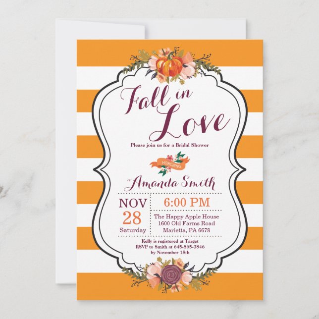 Fall in Love Bridal Shower Invitation Card (Front)