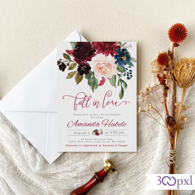Fall In Love Bridal Shower Invitation Fall Floral (Creator Uploaded)