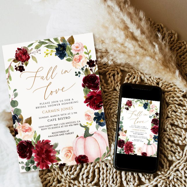 Fall in love Bridal Shower Invitation, Floral Invitation (Creator Uploaded)